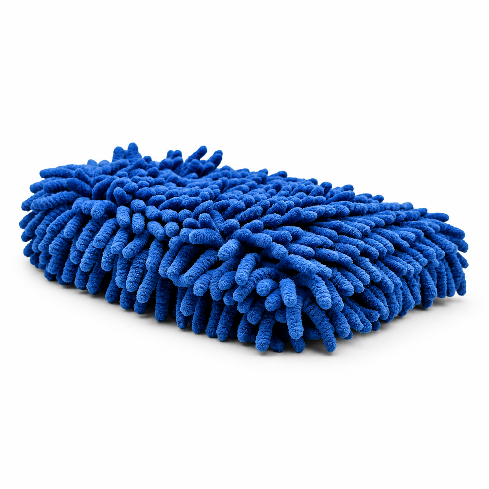Žinylková mycí rukavice ChenilleWash™ Blue z boku