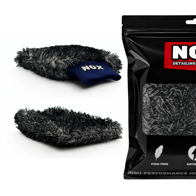Mycí rukavice FiberWash™ šedočerná s modrou manžetou a balení NOX Equipment